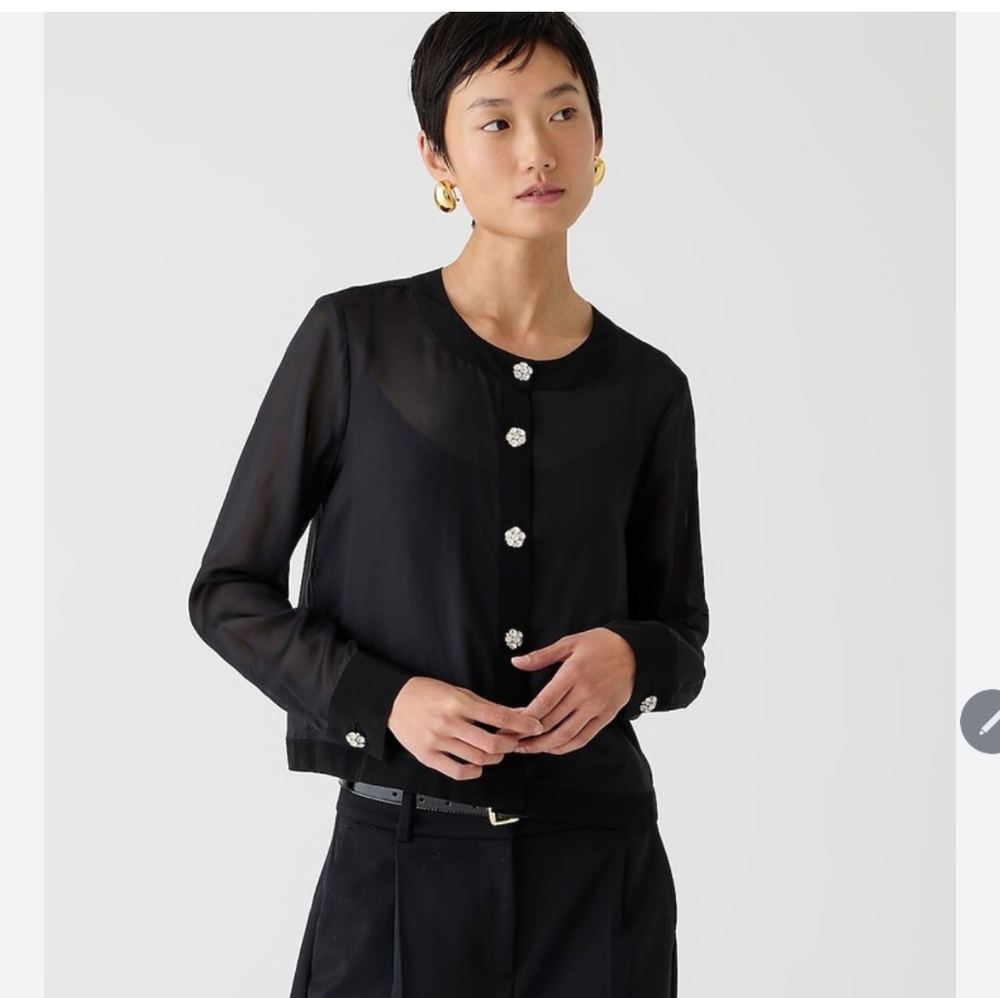 NWT BEAUTIFUL J CREW SHEER JEWEL BUTTON SHIRT IN AN ORGANZA BLEND